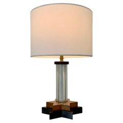 Art Deco Tischlampe aus Holz und Glas, um 1930, Frankreich.