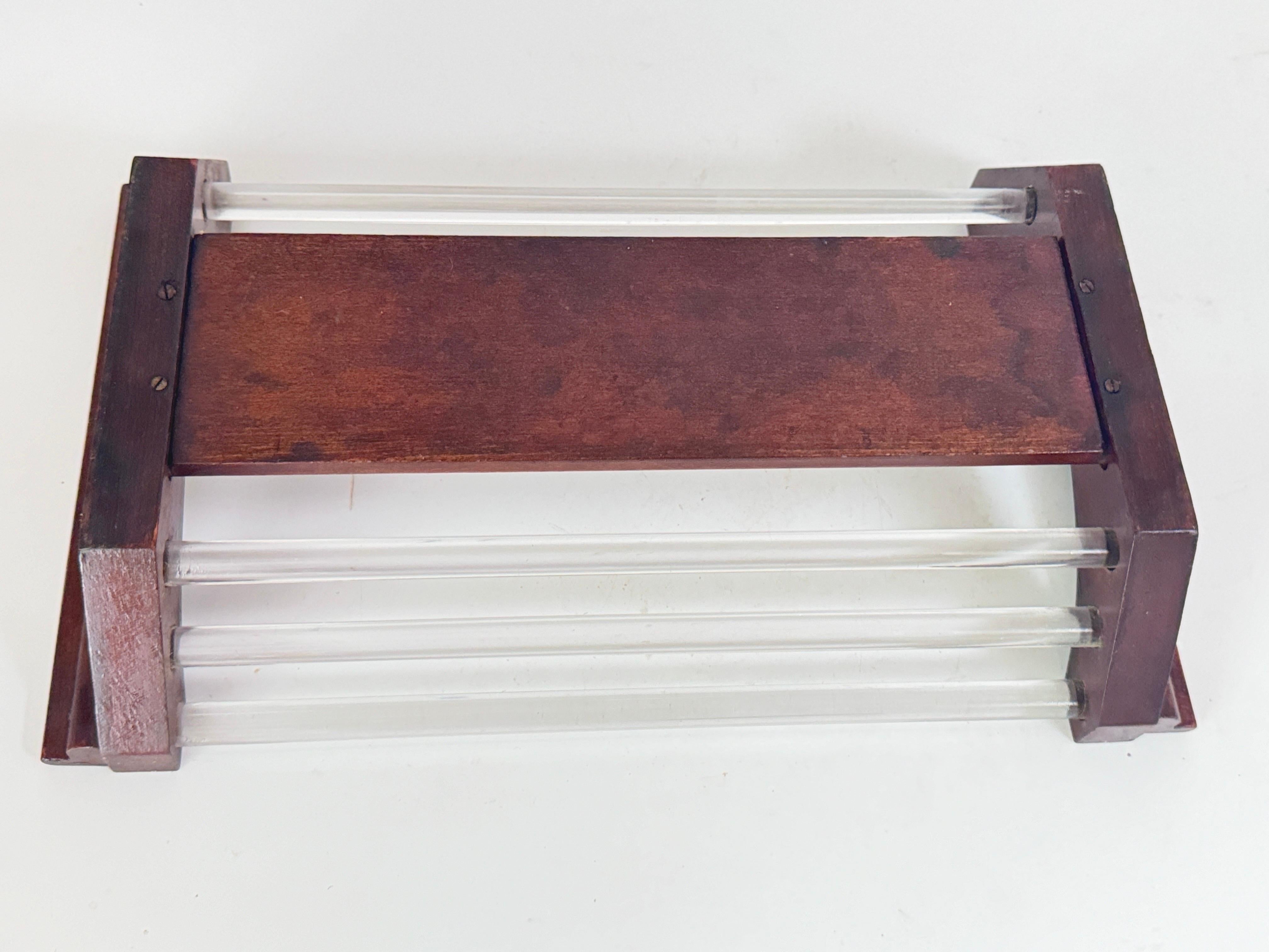 French Art Deco Wood and Glass Tray, Brown Color, Wood France 1940 For Sale