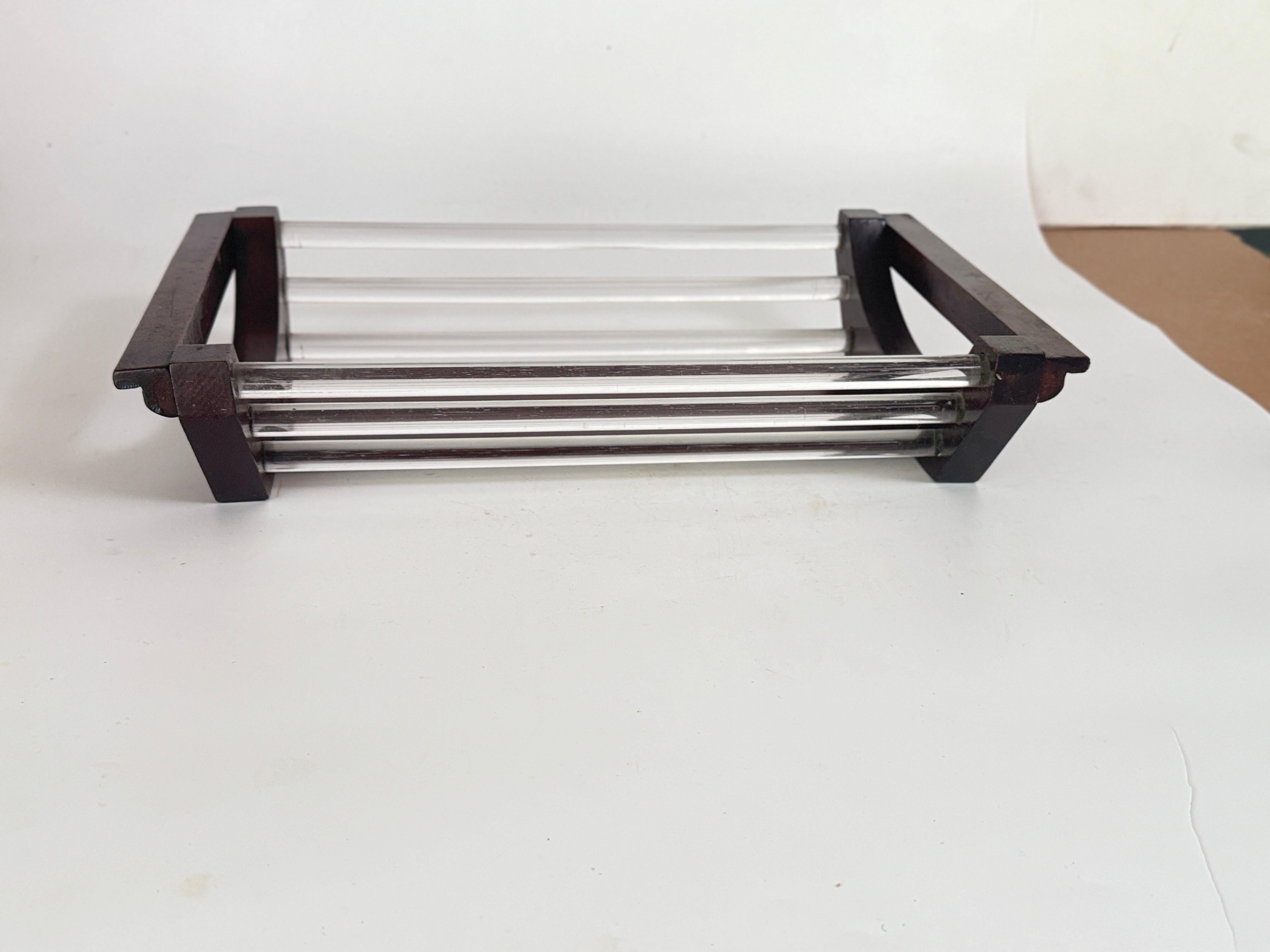 Art Deco Wood and Glass Tray, Brown Color, Wood France 1940 In Good Condition For Sale In Auribeau sur Siagne, FR