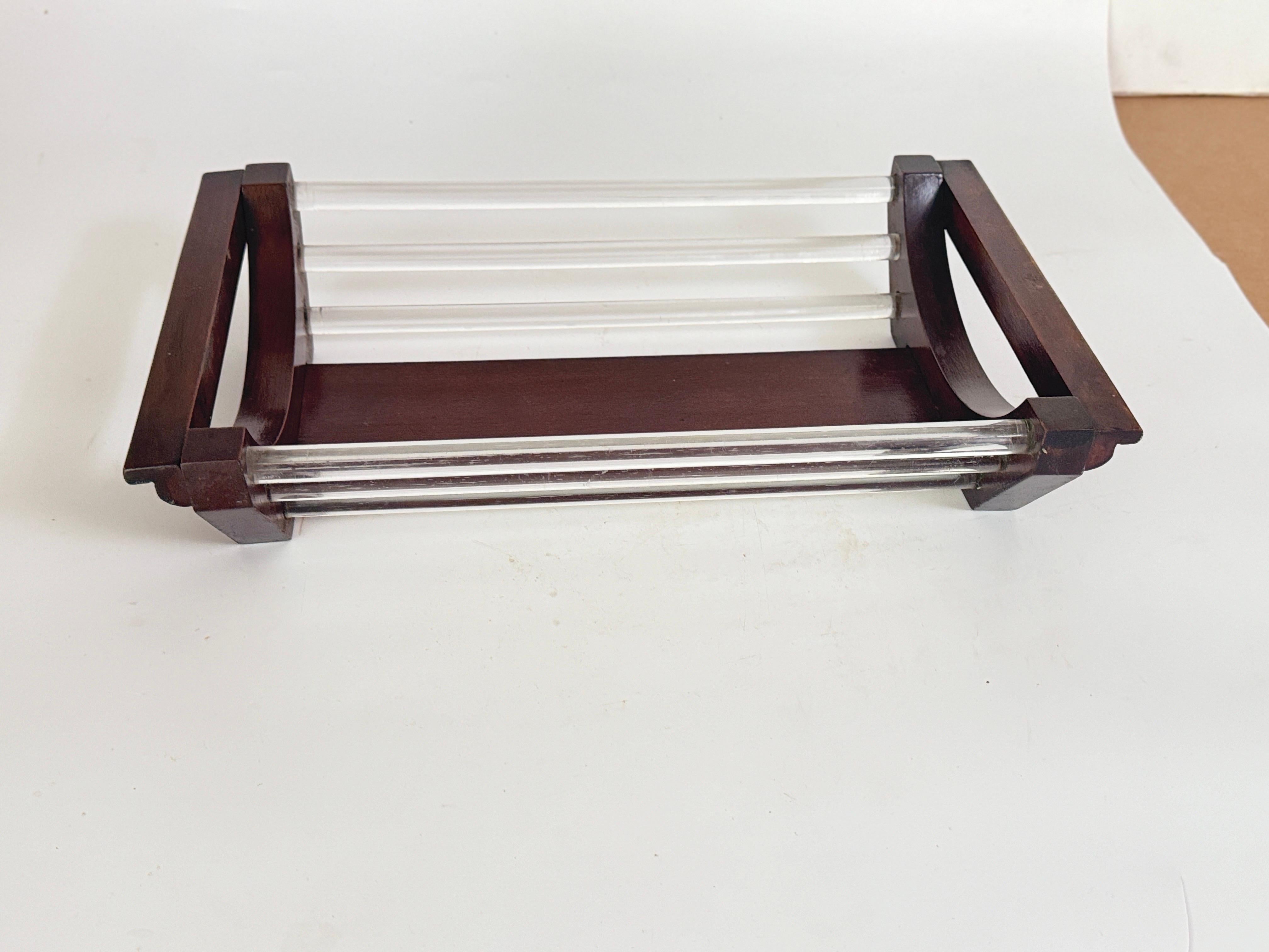 Art Deco Wood and Glass Tray, Brown Color, Wood France 1940 For Sale 2