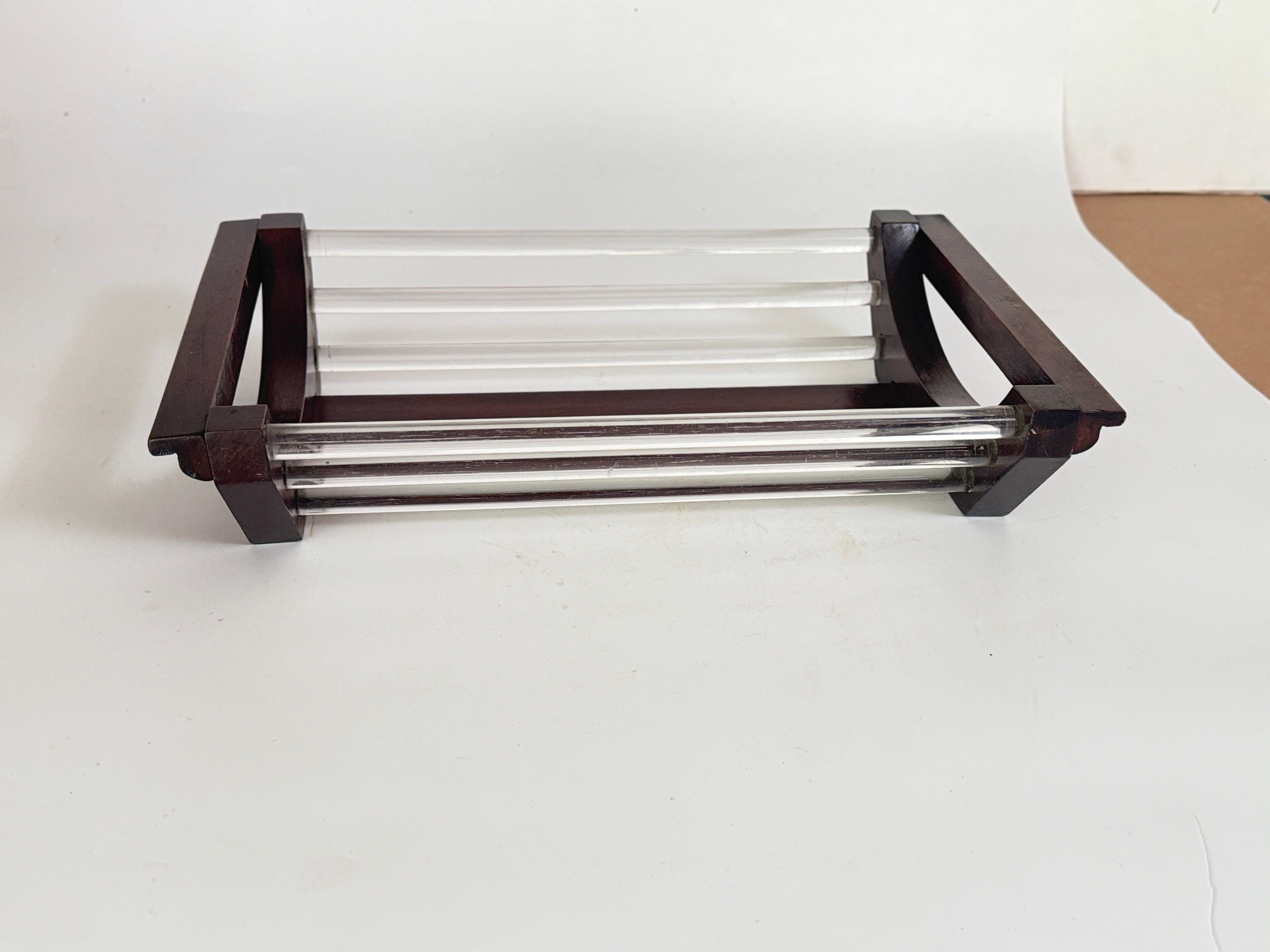 Vassoio Art Deco in legno e vetro, colore marrone, Wood Francia 1940 in vendita 1