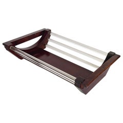 Art Deco Wood and Glass Tray, Brown Color, Wood France 1940