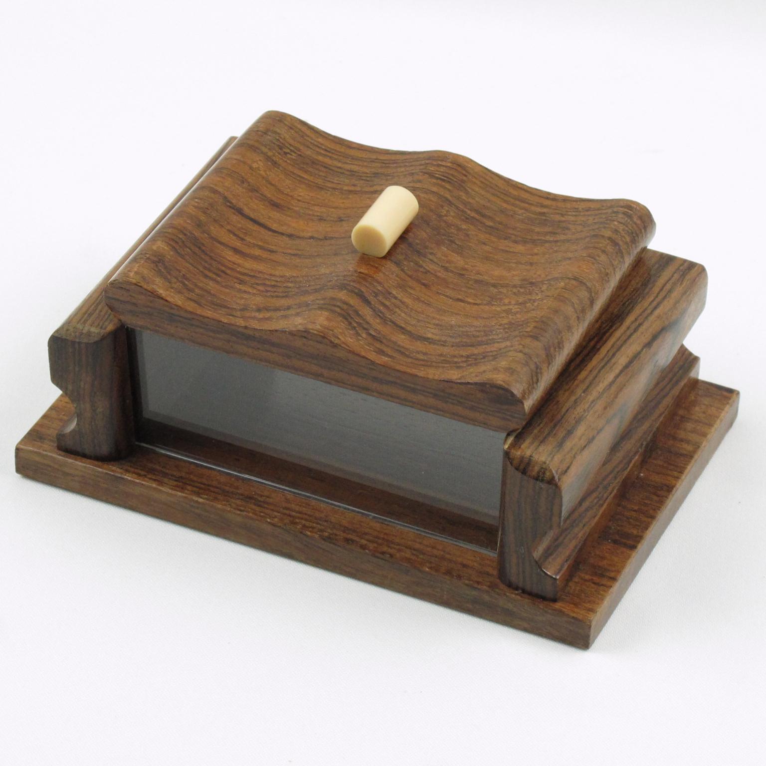 Mid-20th Century Art Deco Wood and Lucite Box, France 1940s For Sale
