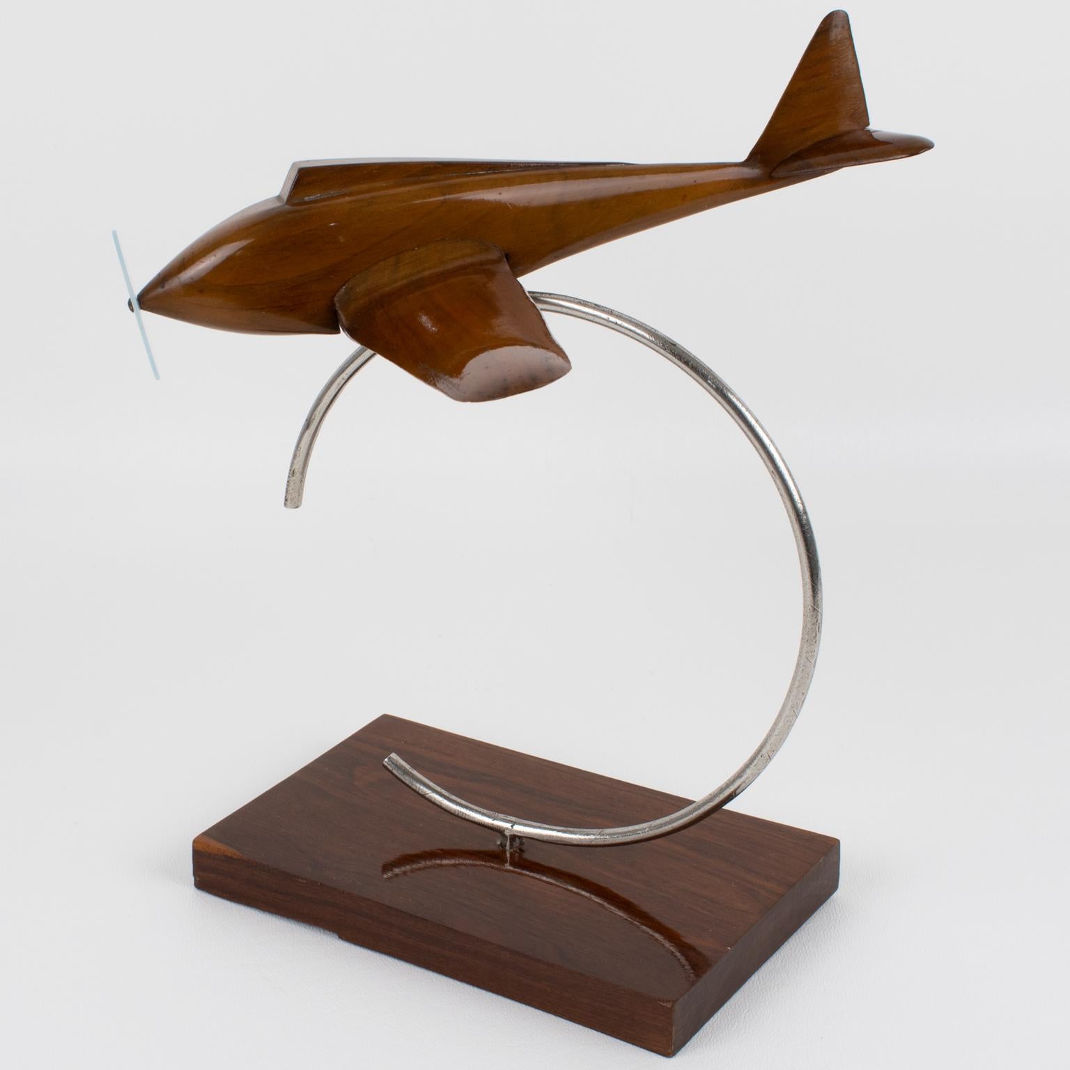 French Art Deco Wood and Metal Airplane Aviation Propeller Model, France 1930s For Sale