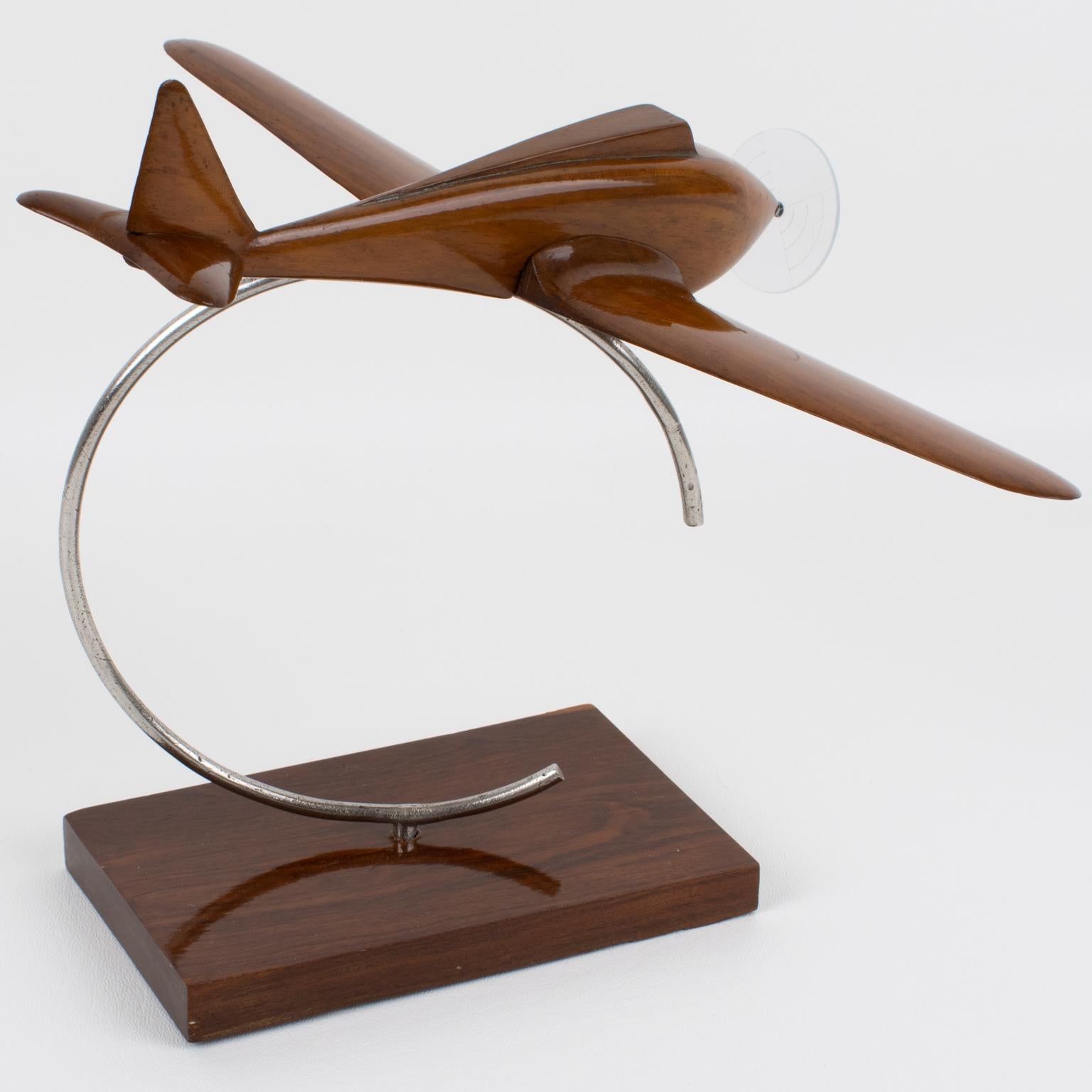 Mid-20th Century Art Deco Wood and Metal Airplane Aviation Propeller Model, France 1930s For Sale