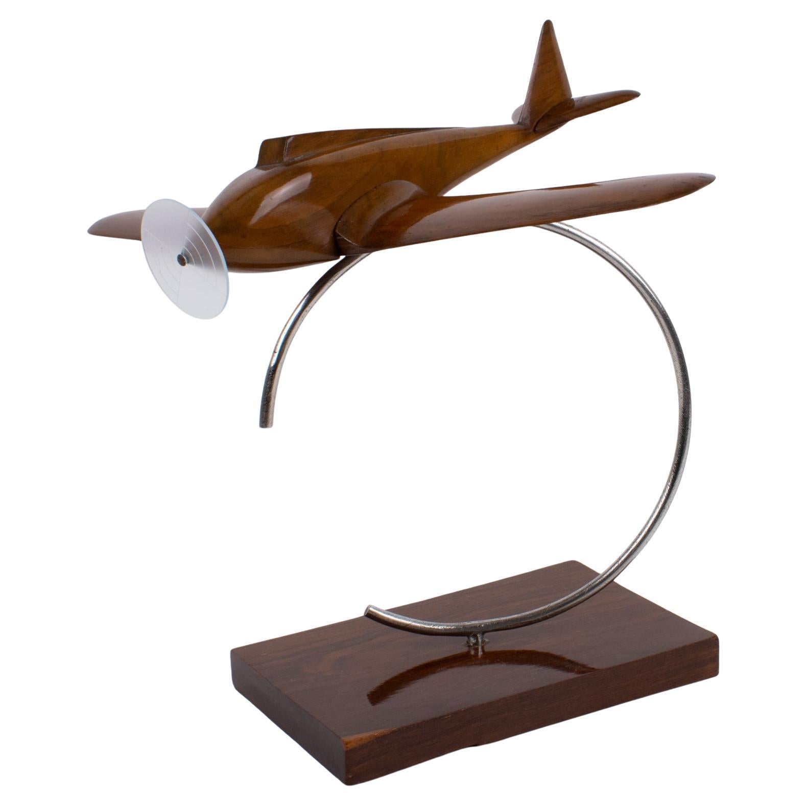 Art Deco Holz und Metall Flugzeug Luftfahrt Propeller Modell, Frankreich 1930er Jahre