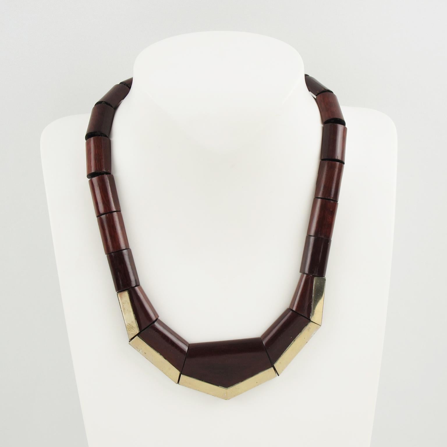 Art Deco Wood and Silver Plate Geometric Choker Necklace, France 1930s In Excellent Condition In Atlanta, GA