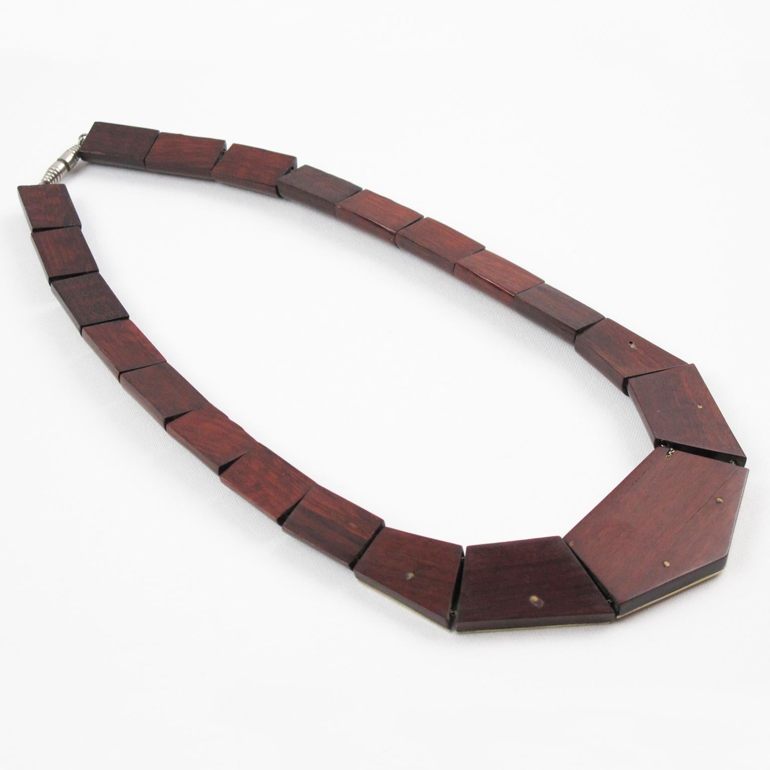 Art Deco Wood and Silver Plate Geometric Choker Necklace, France 1930s 1