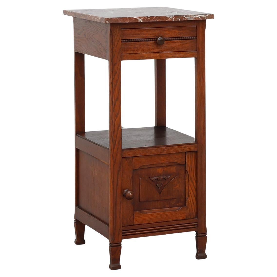 Art Deco Wood and Terracotta Marble Top Nightstand, France 1920s im Angebot