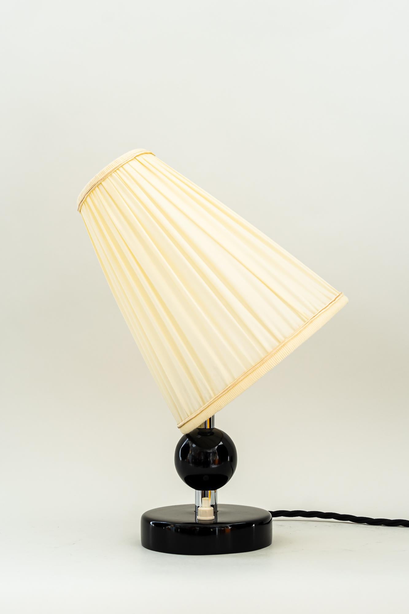 Austrian Art Deco Wood Base Table Lamp with Fabric Shades Around 1920s For Sale