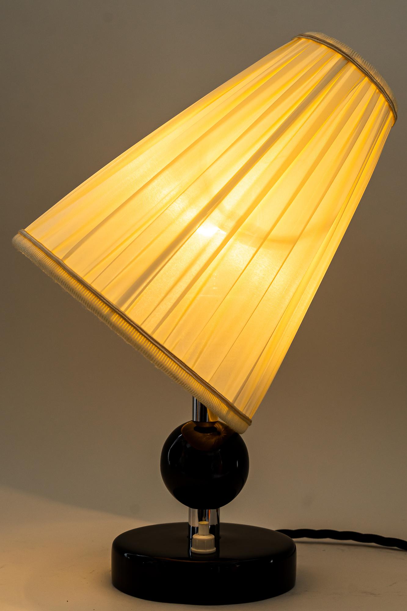 Early 20th Century Art Deco Wood Base Table Lamp with Fabric Shades Around 1920s For Sale