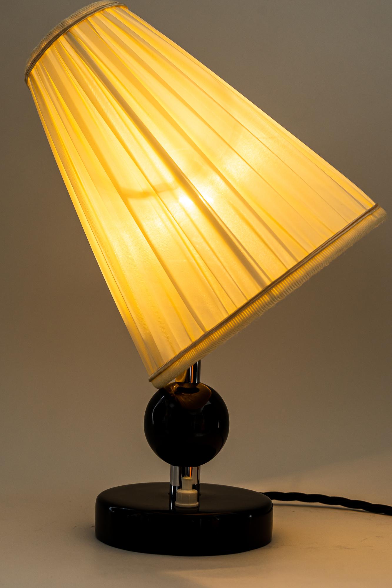 Art Deco Wood Base Table Lamp with Fabric Shades Around 1920s For Sale 1