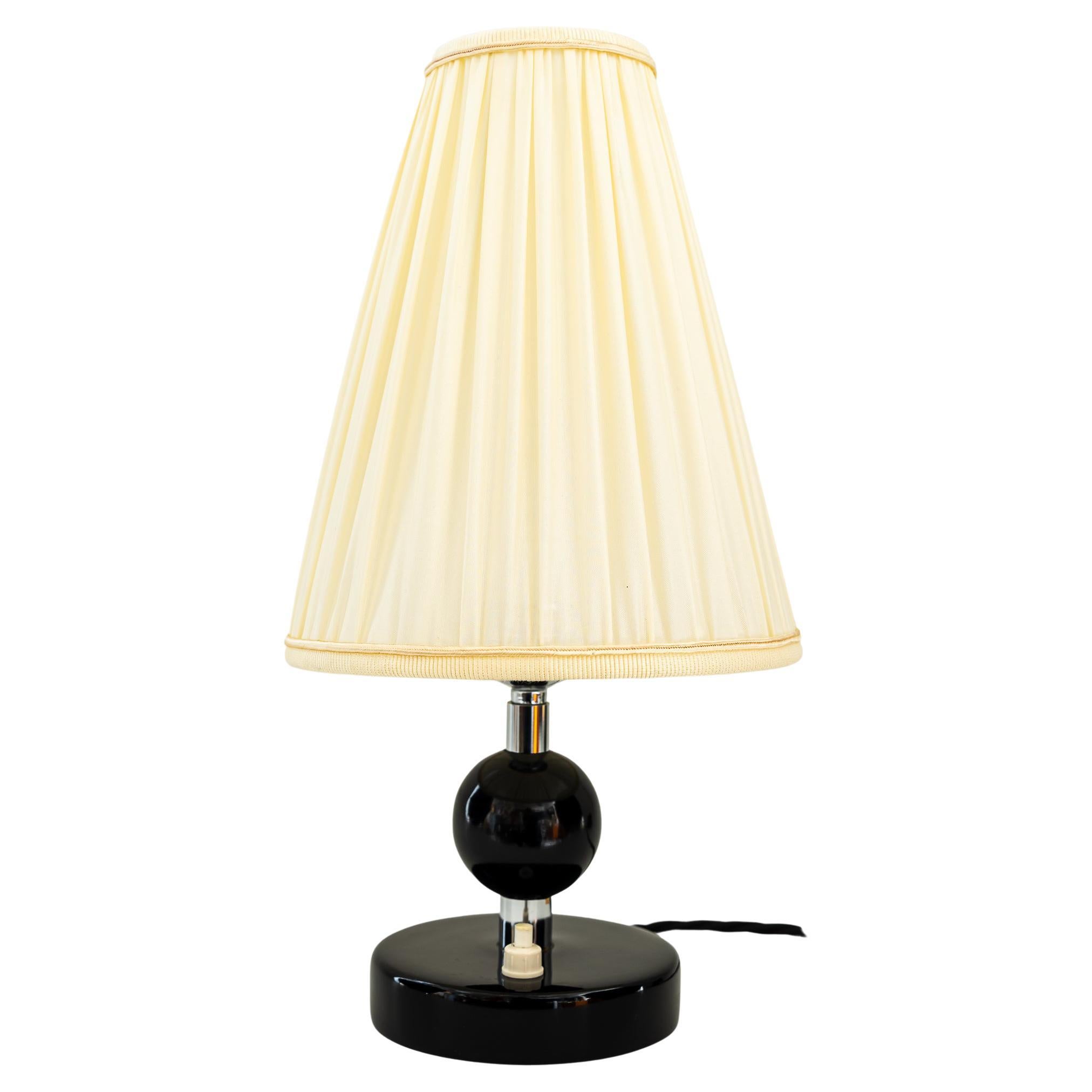 Art Deco Wood Base Table Lamp with Fabric Shades Around 1920s For Sale