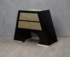 Art Deco Wood Brass and Art Glass Italian Commode and Chests of Drawer, 1980