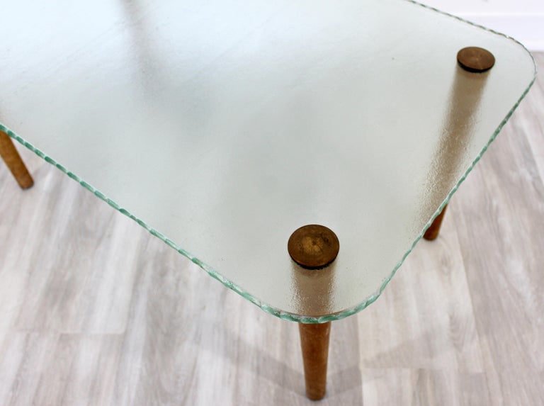 Art Deco Wood Bronze Tempered Chipped Edge Glass Coffee Table 1940s