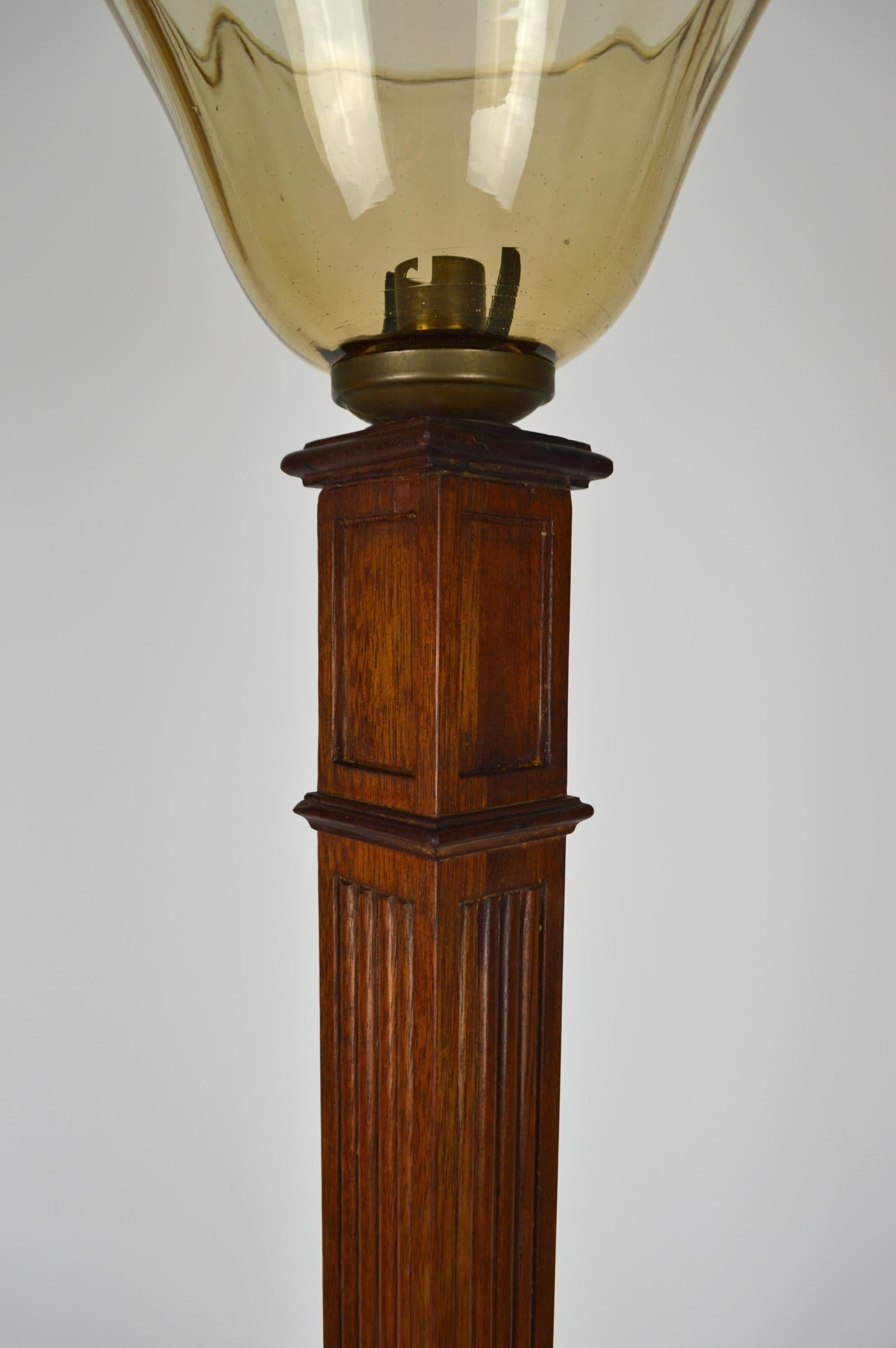 Art Deco Wood Carved Torchiere Floor Lamp, France, circa 1930 For Sale 5