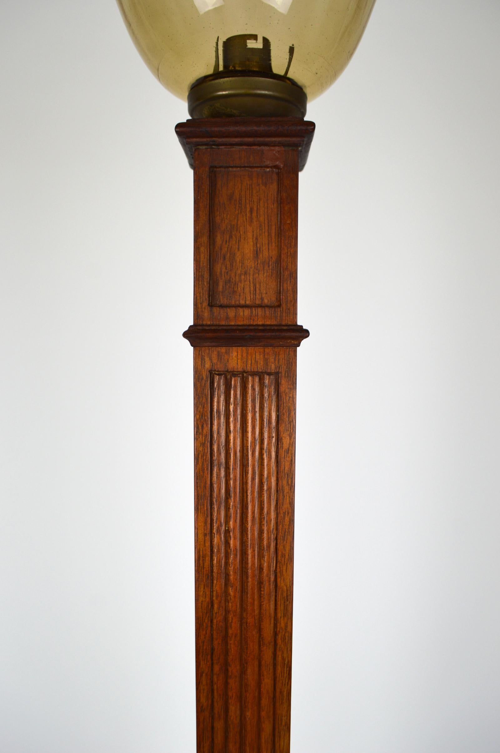 Art Deco Wood Carved Torchiere Floor Lamp, France, circa 1930 For Sale 6