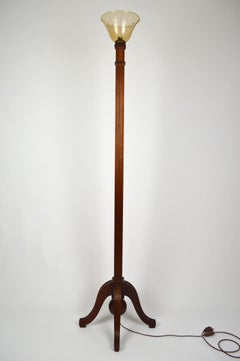 Art Deco Wood Carved Torchiere Floor Lamp, France, circa 1930