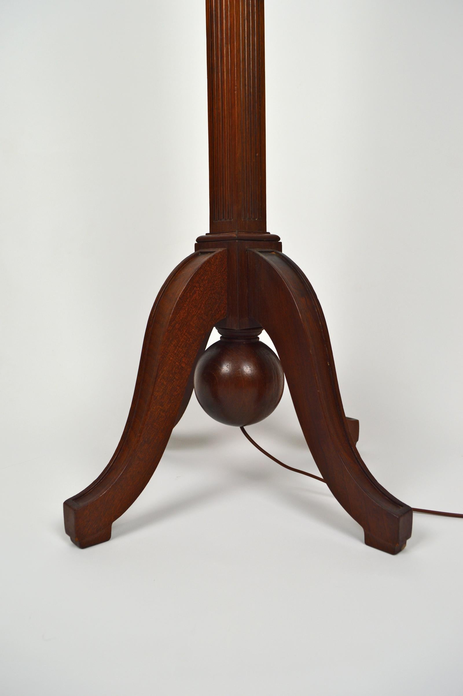 Mid-20th Century Art Deco Wood Carved Torchiere Floor Lamp, France, circa 1930 For Sale