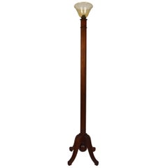 Art Deco Wood Carved Torchiere Floor Lamp, France, circa 1930