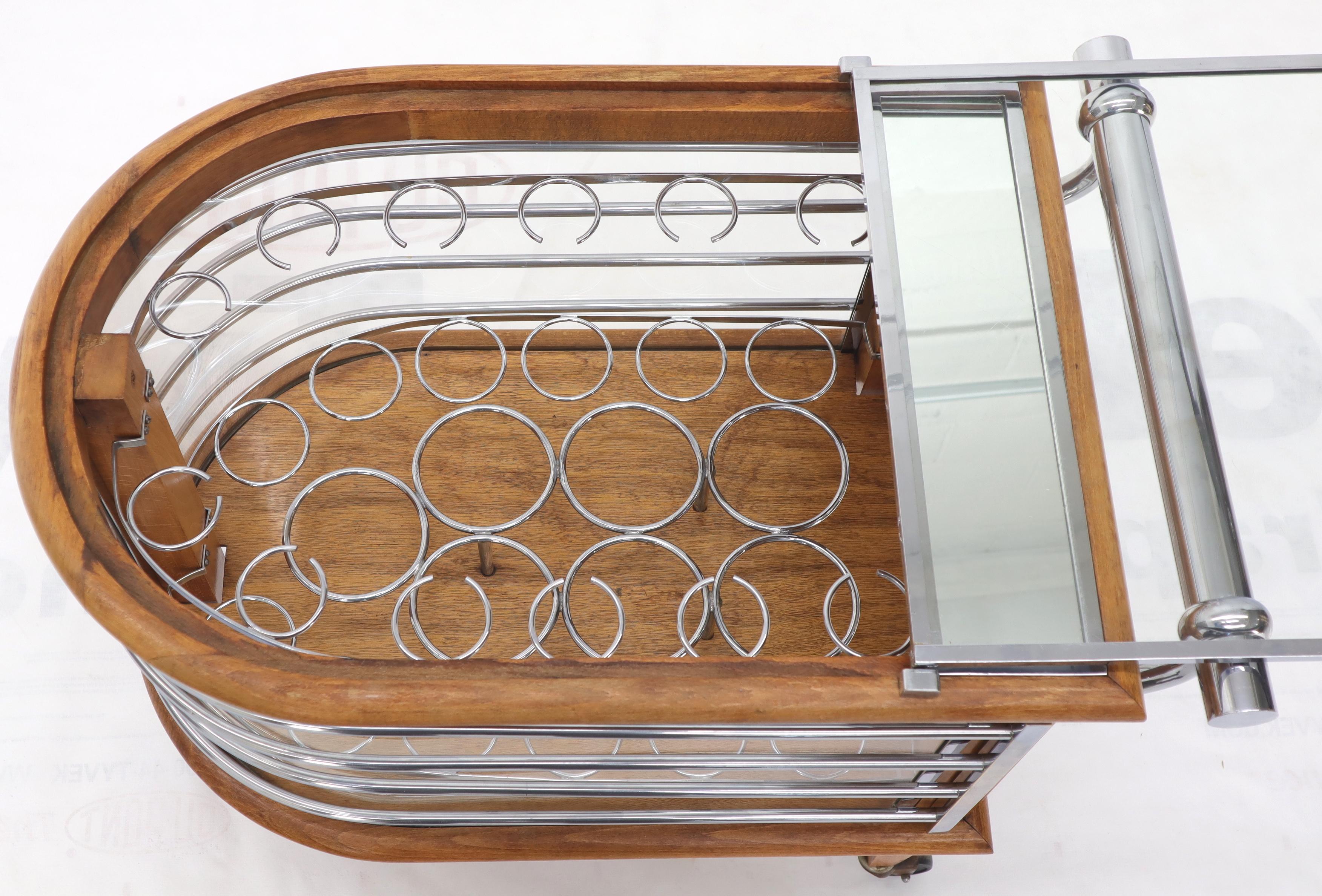 Art Deco Wood Chrome and Glass Serving Cart Bar on Wheels For Sale 3
