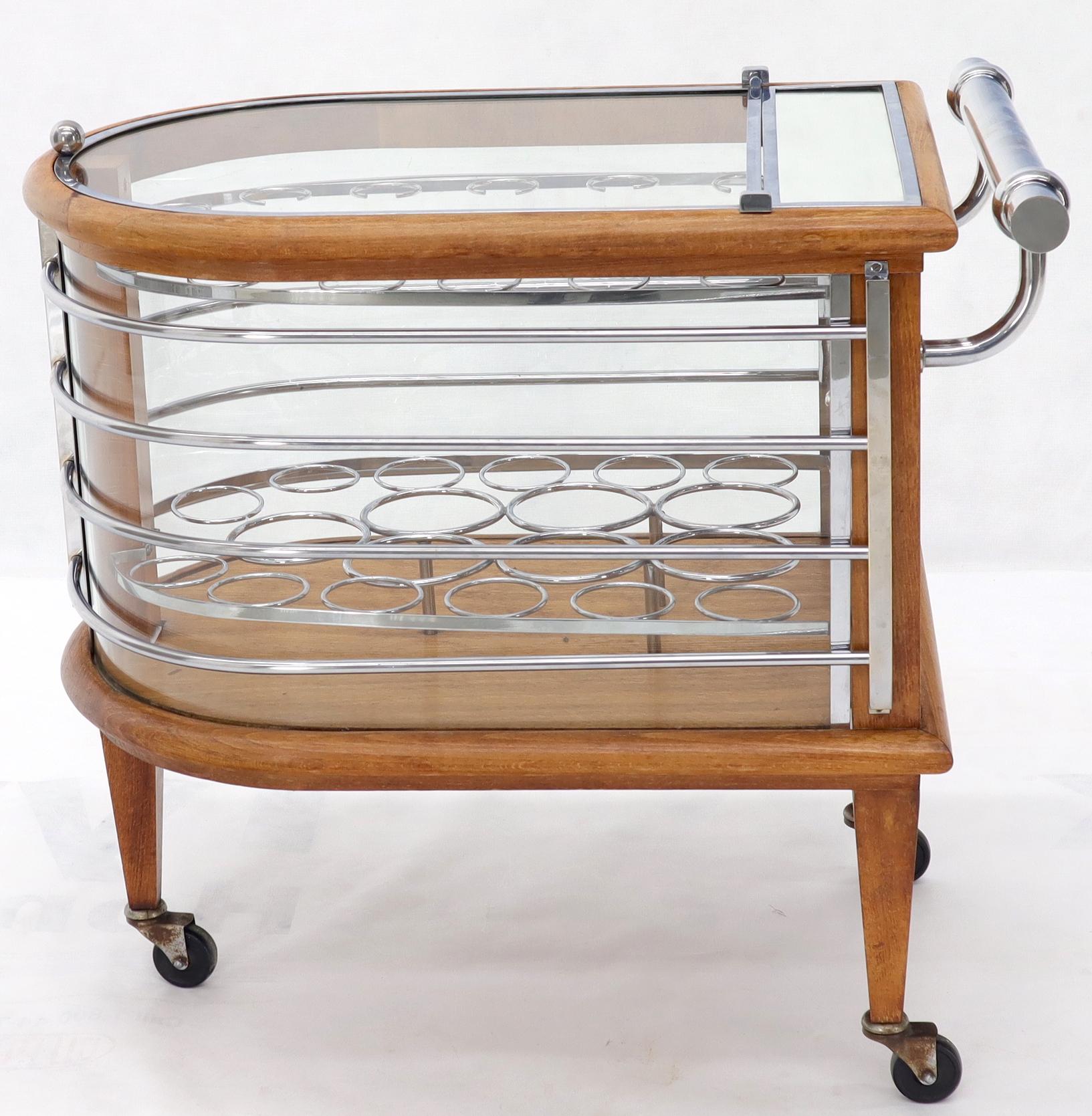 Art Deco Wood Chrome and Glass Serving Cart Bar on Wheels In Excellent Condition For Sale In Rockaway, NJ