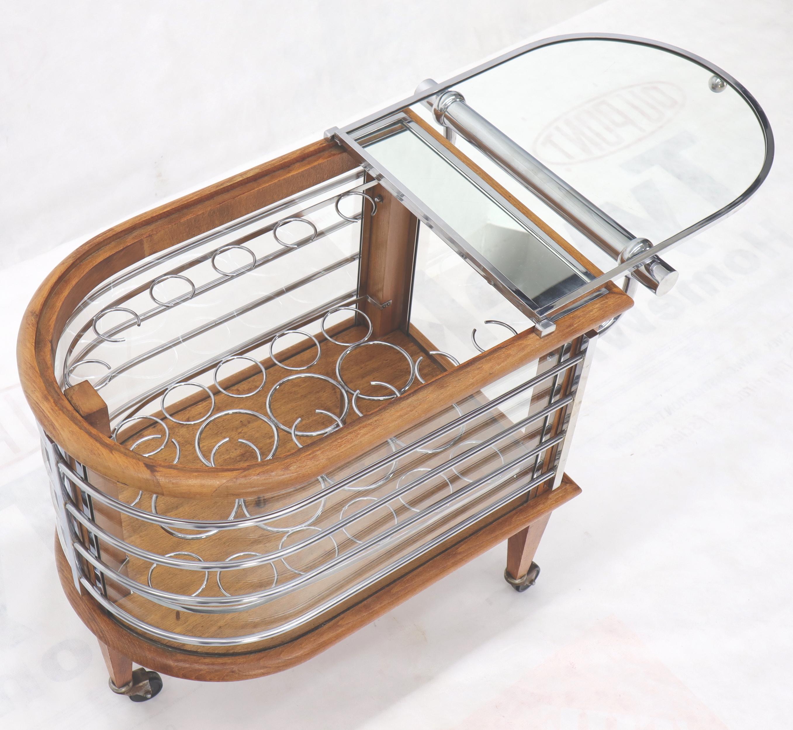 Art Deco Wood Chrome and Glass Serving Cart Bar on Wheels For Sale 1