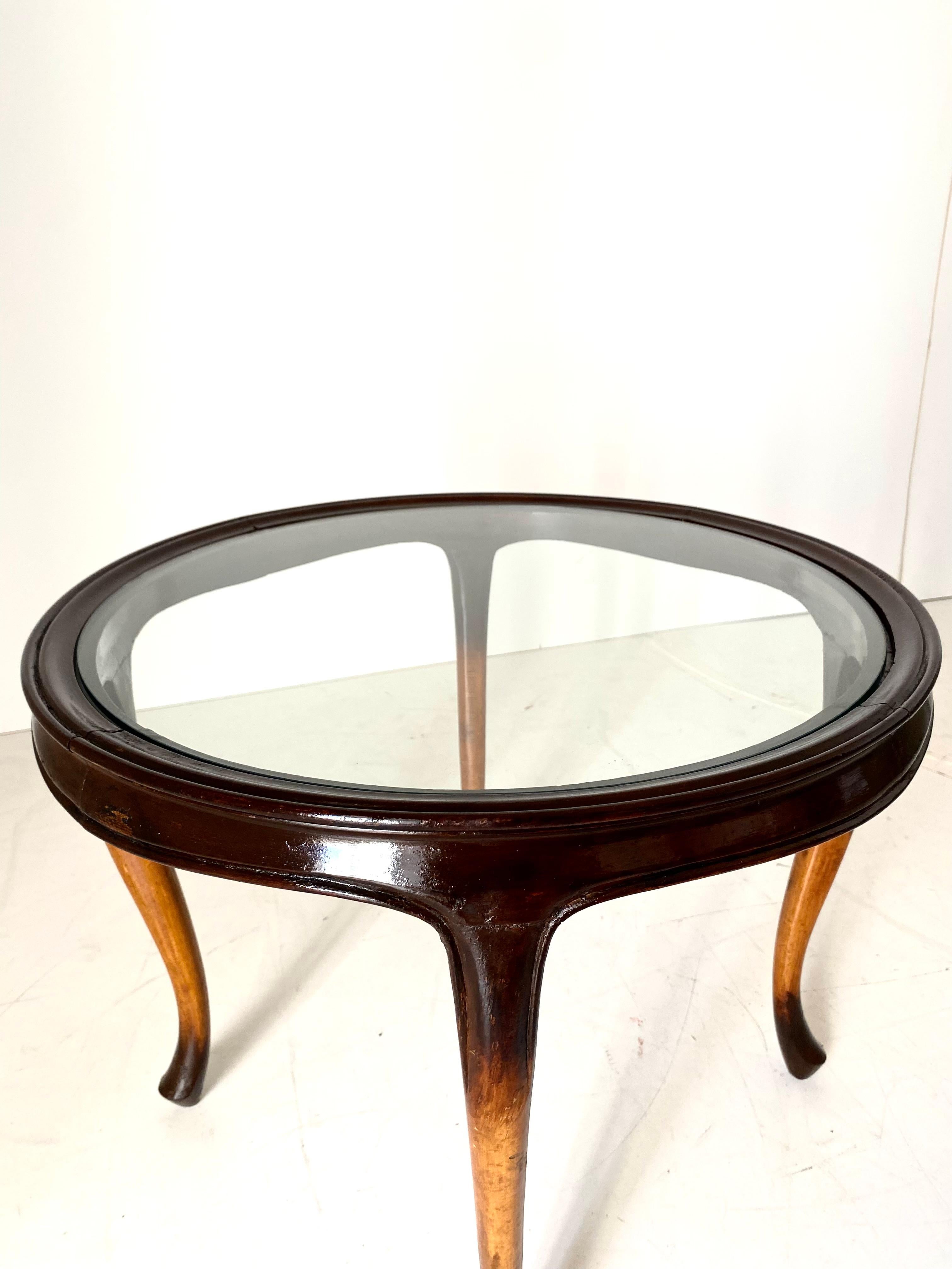 Mid-20th Century Art Deco french coffee table, glass top and wood frame For Sale