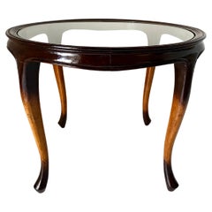 Art Deco french coffee table, glass top and wood frame