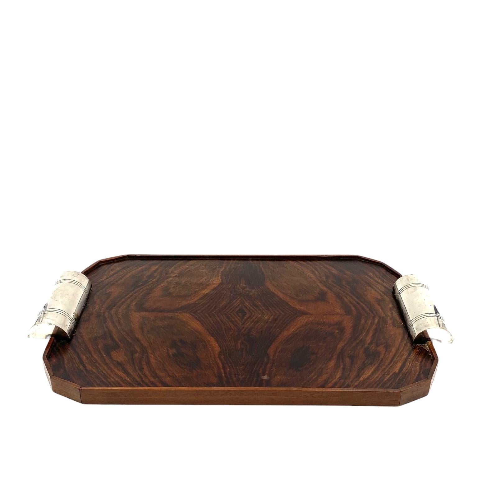 Art Deco wood cubist tray, France 1940s 4