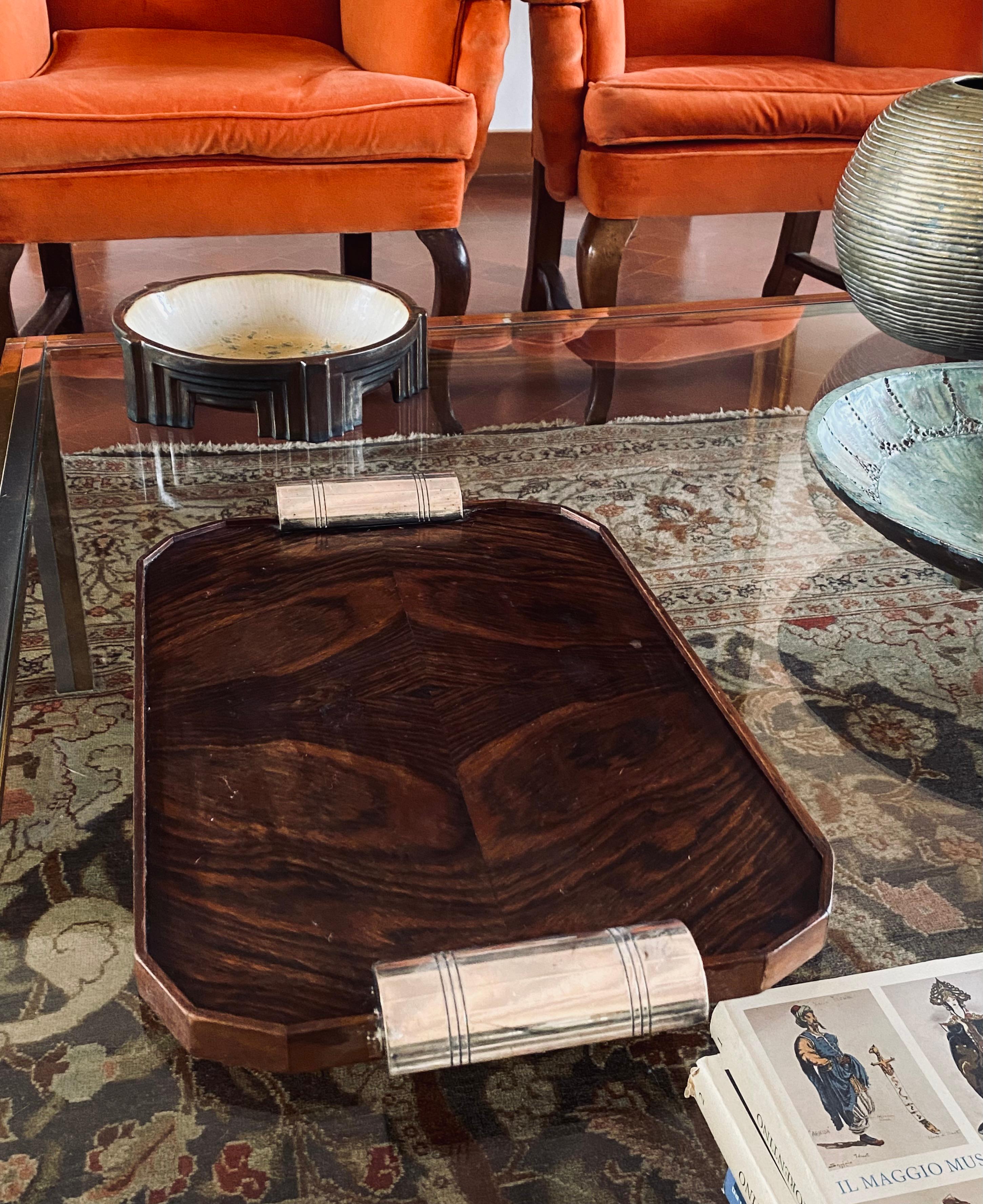 Art Deco wood cubist tray, France 1940s In Excellent Condition In Firenze, IT