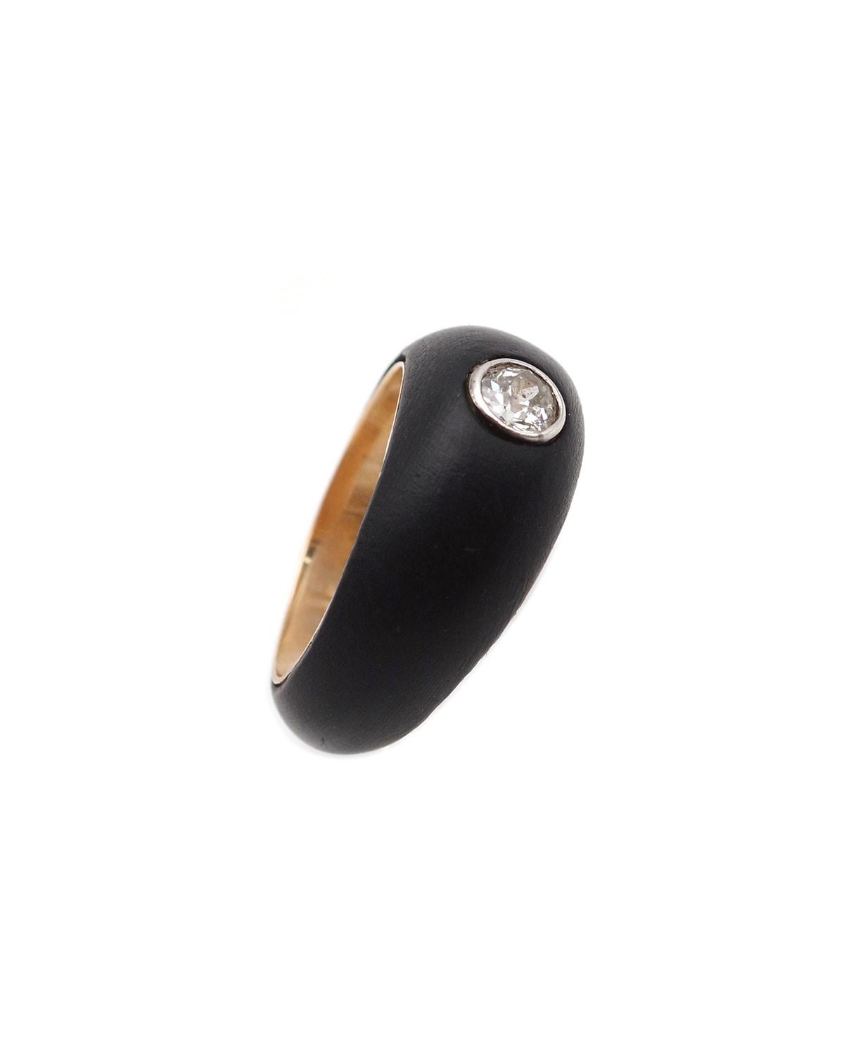 Art déco Bague en diamant Art Deco Wood Wood et bague en diamant en or jaune 18k, 0,23ct en vente