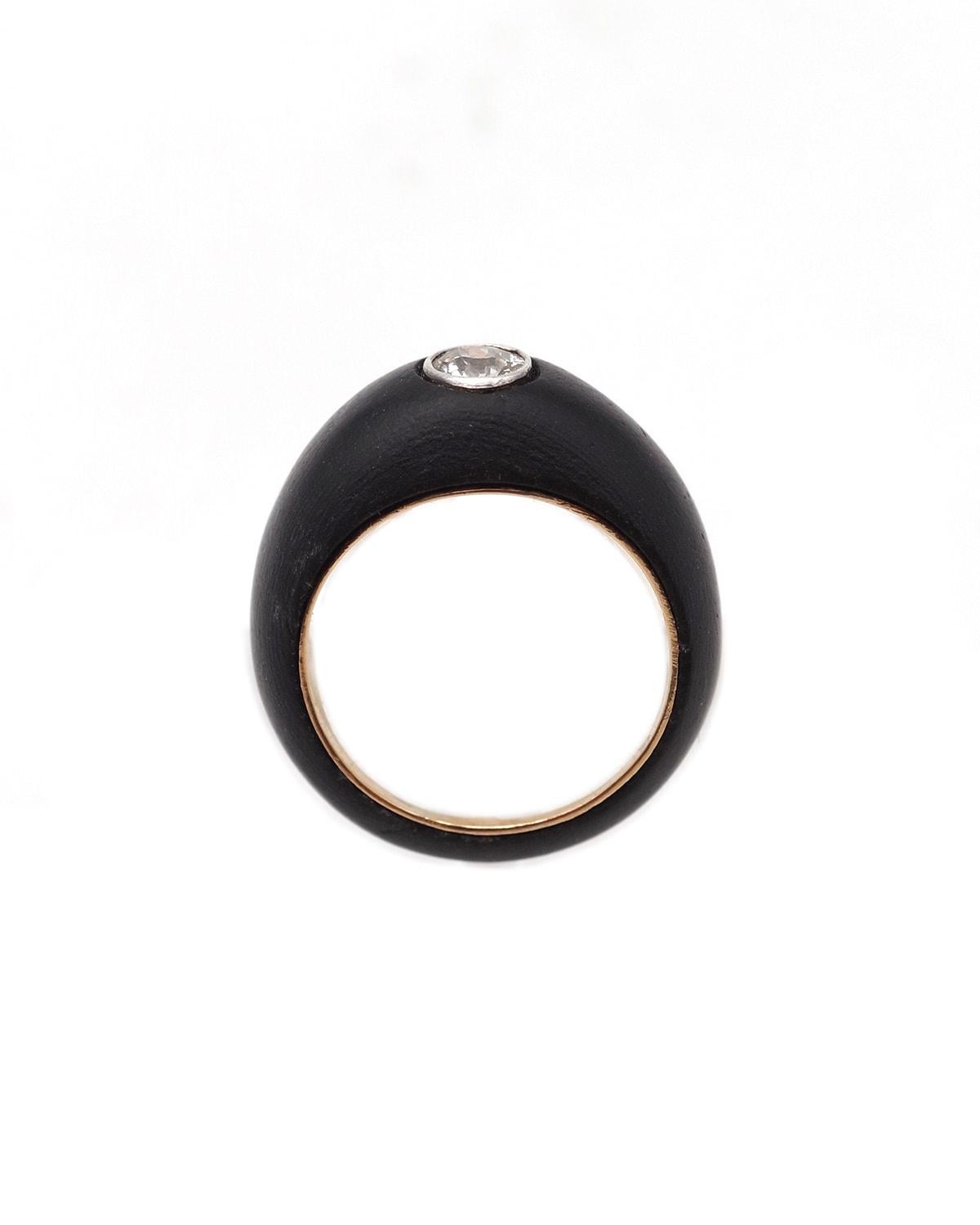 Bague en diamant Art Deco Wood Wood et bague en diamant en or jaune 18k, 0,23ct en vente 1