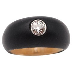 Bague en diamant Art Deco Wood Wood et bague en diamant en or jaune 18k, 0,23ct