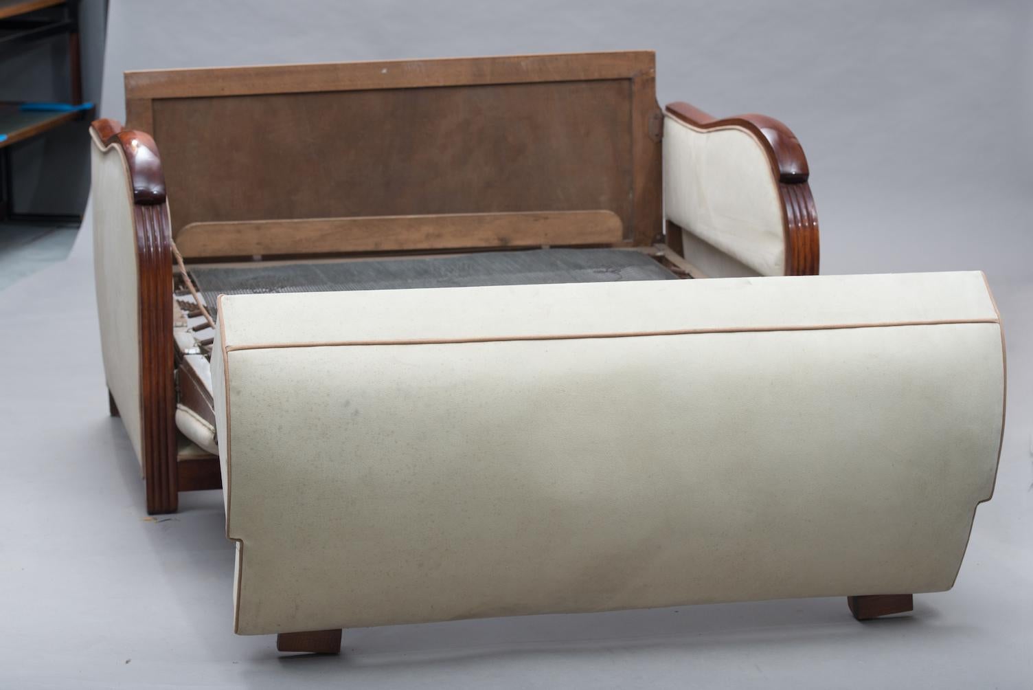 Art Deco Holz gerahmt Französisch Sofa-Bett (Stoff)