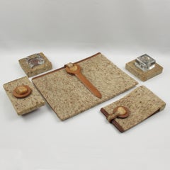Art Deco Wood, Fur and Leather Desk Accessory, 5 Pieces by Dan Karner France