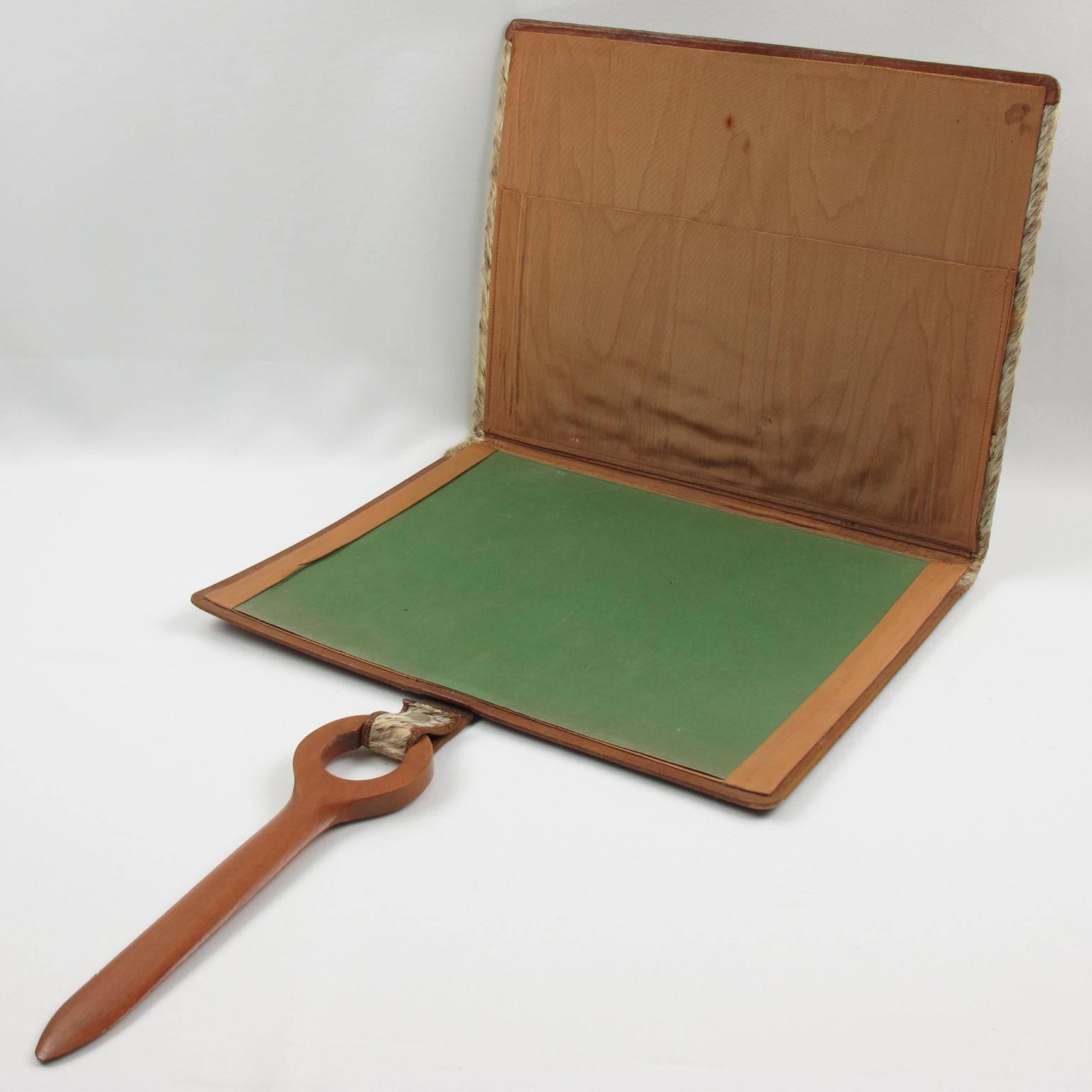 French Art Deco Wood, Fur and Leather Desk Accessory, 5 Pieces by Dan Karner France For Sale