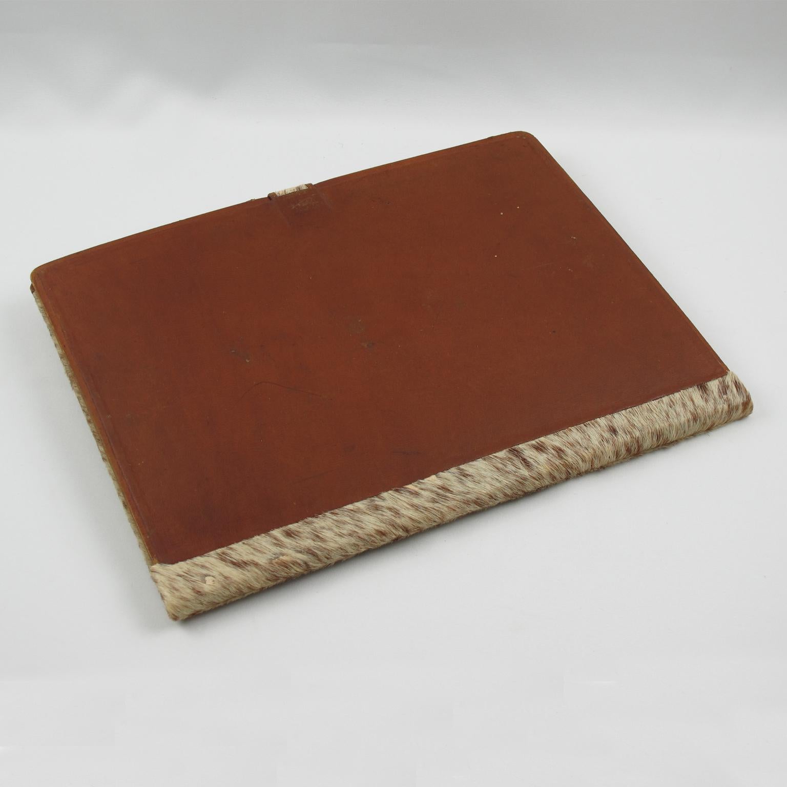 Mid-20th Century Art Deco Wood, Fur and Leather Desk Accessory, 5 Pieces by Dan Karner France For Sale