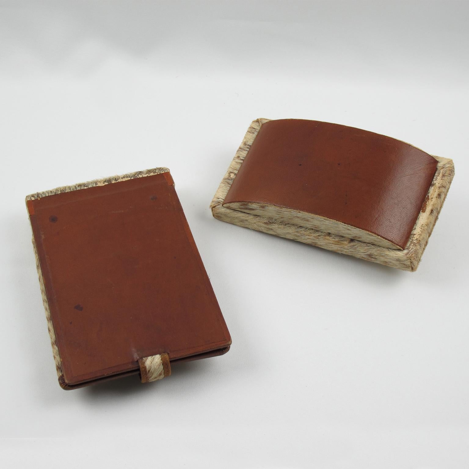 Art Deco Wood, Fur and Leather Desk Accessory, 5 Pieces by Dan Karner France For Sale 2