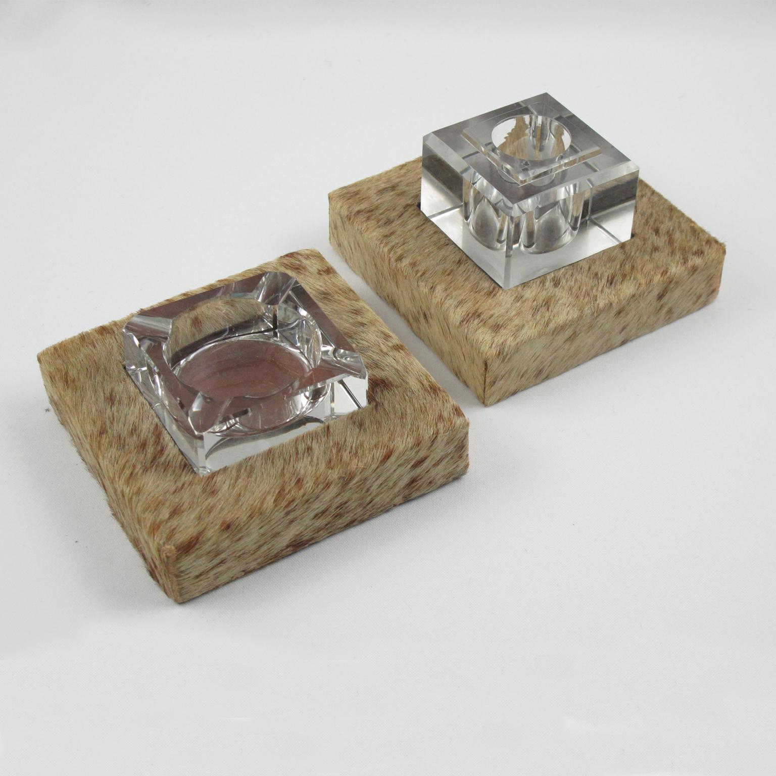 Art Deco Wood, Fur and Leather Desk Accessory, 5 Pieces by Dan Karner France For Sale 3