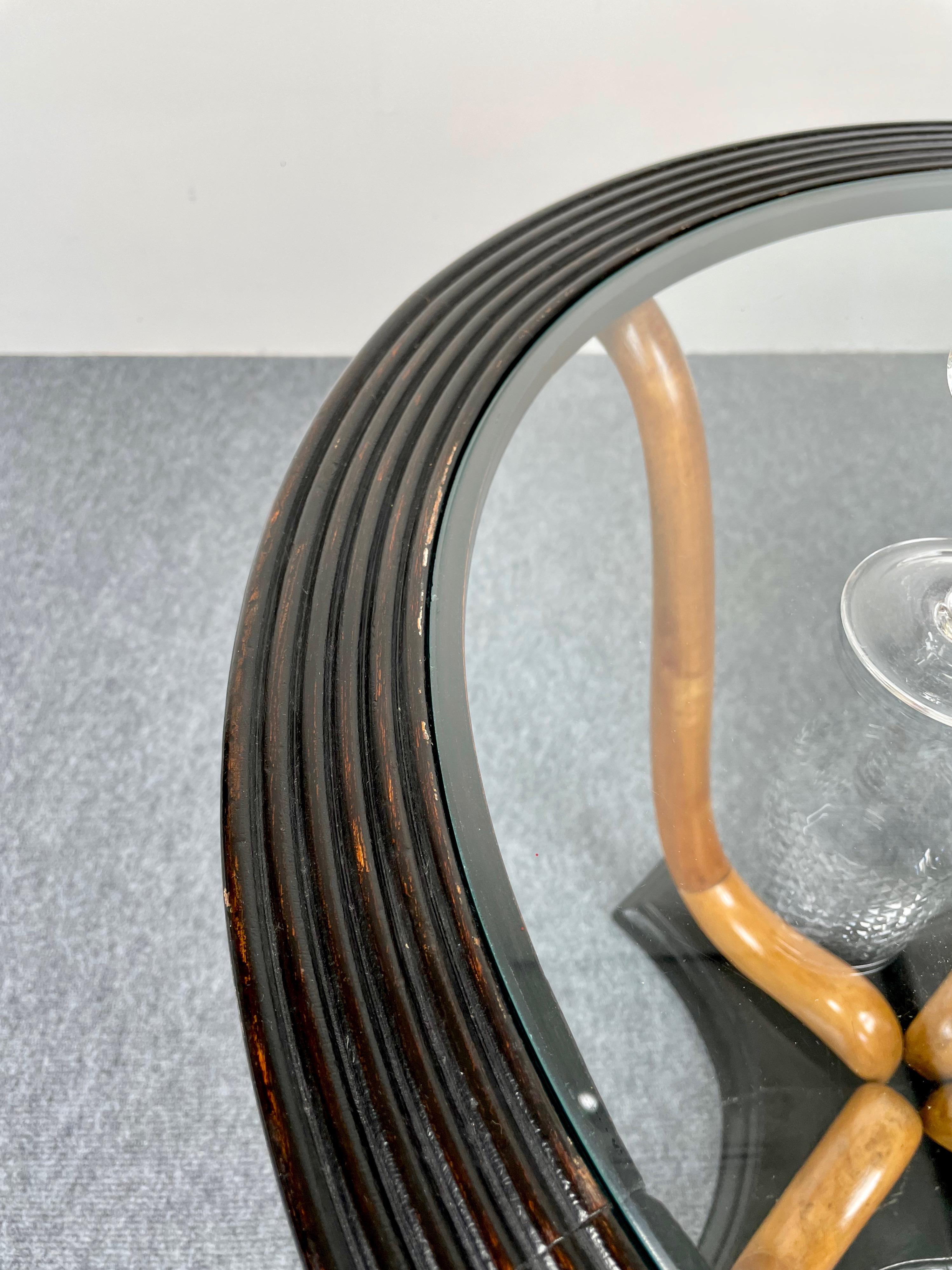 Tavolino rotondo in legno e vetro Art Déco, Italia, anni '40 in vendita 5