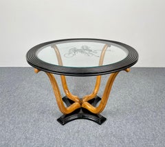 Art Deco Wood & Glass Round Coffee Side Table, Italy, 1940s