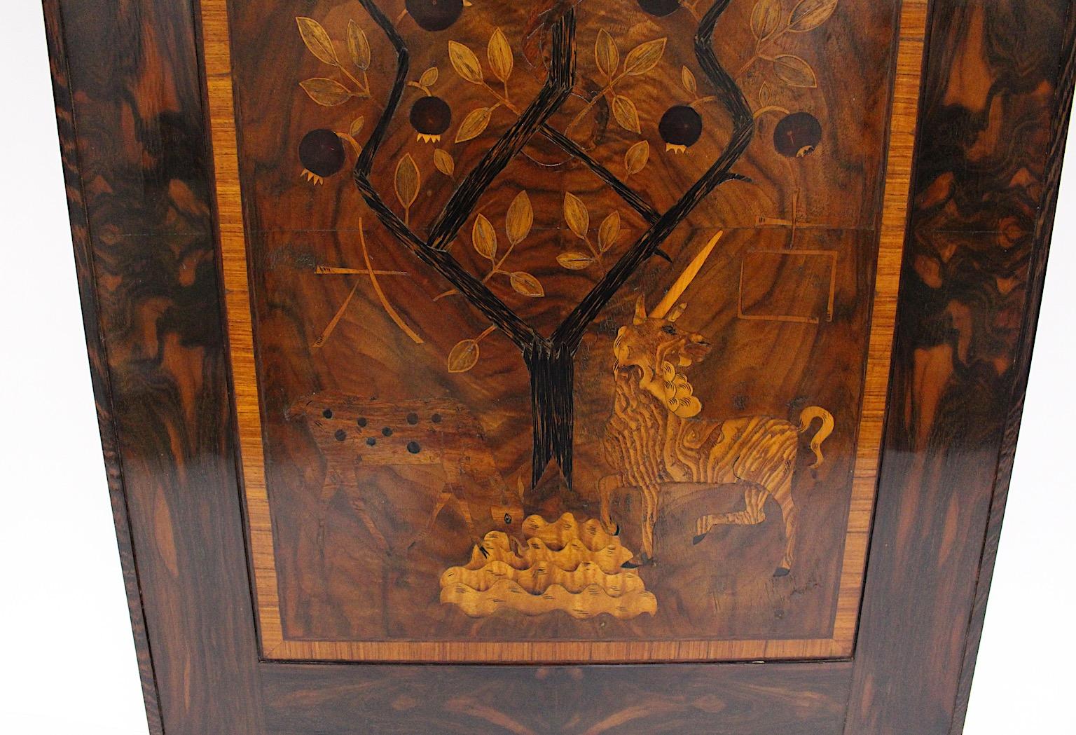 Art Deco Wood Inlaid Picture Unicorn Pomegranate Tree 1920s Style Victor Lurje For Sale 10