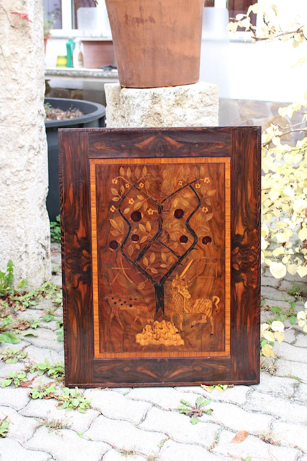 Art Deco Wood Inlaid Picture Unicorn Pomegranate Tree 1920s Style Victor Lurje For Sale 11