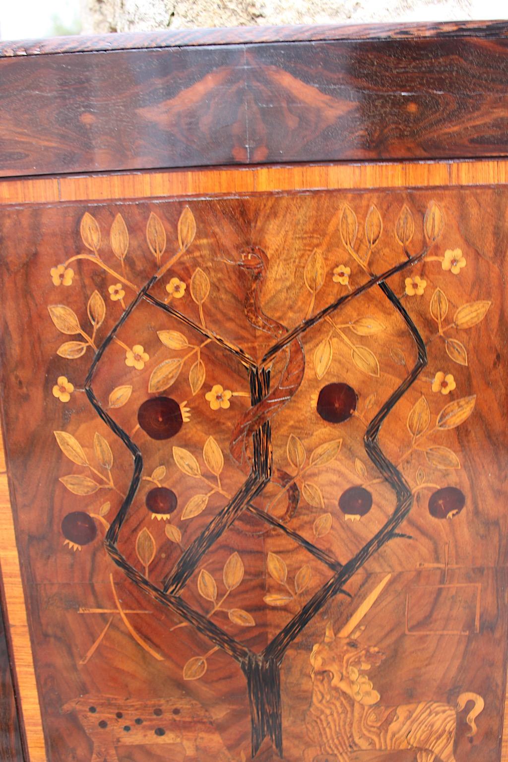 Art Deco Wood Inlaid Picture Unicorn Pomegranate Tree 1920s Style Victor Lurje For Sale 12