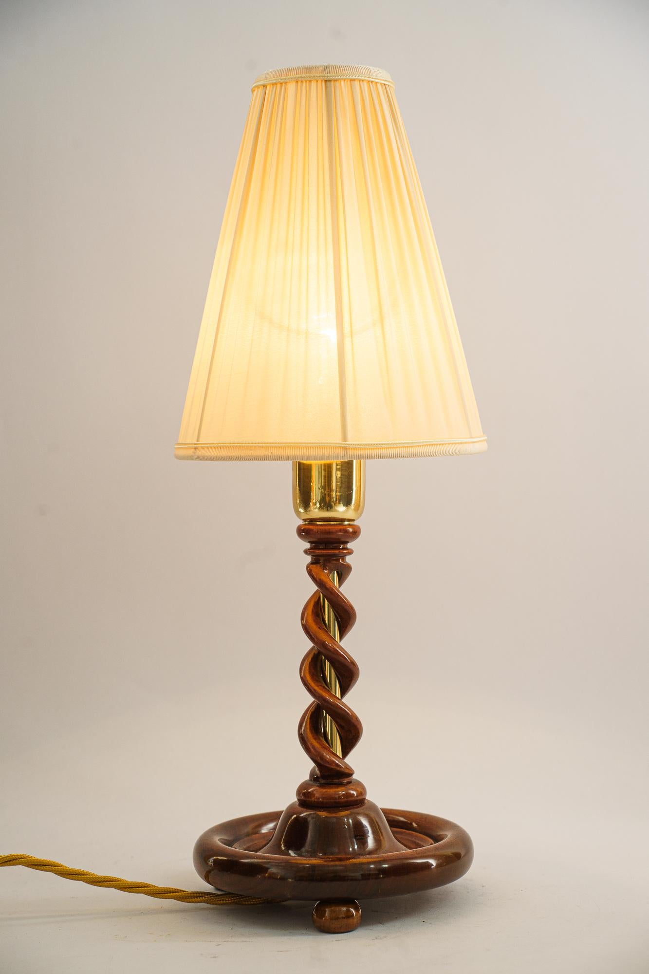 Art Deco Wood Lamp with Fabric Shade, Vienna, Around 1920s For Sale 2