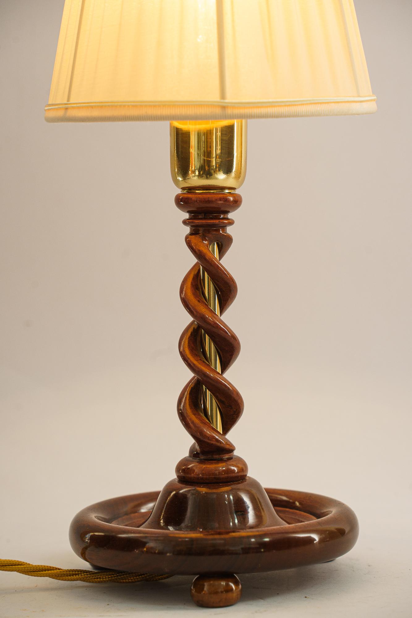 Art Deco Wood Lamp with Fabric Shade, Vienna, Around 1920s For Sale 3