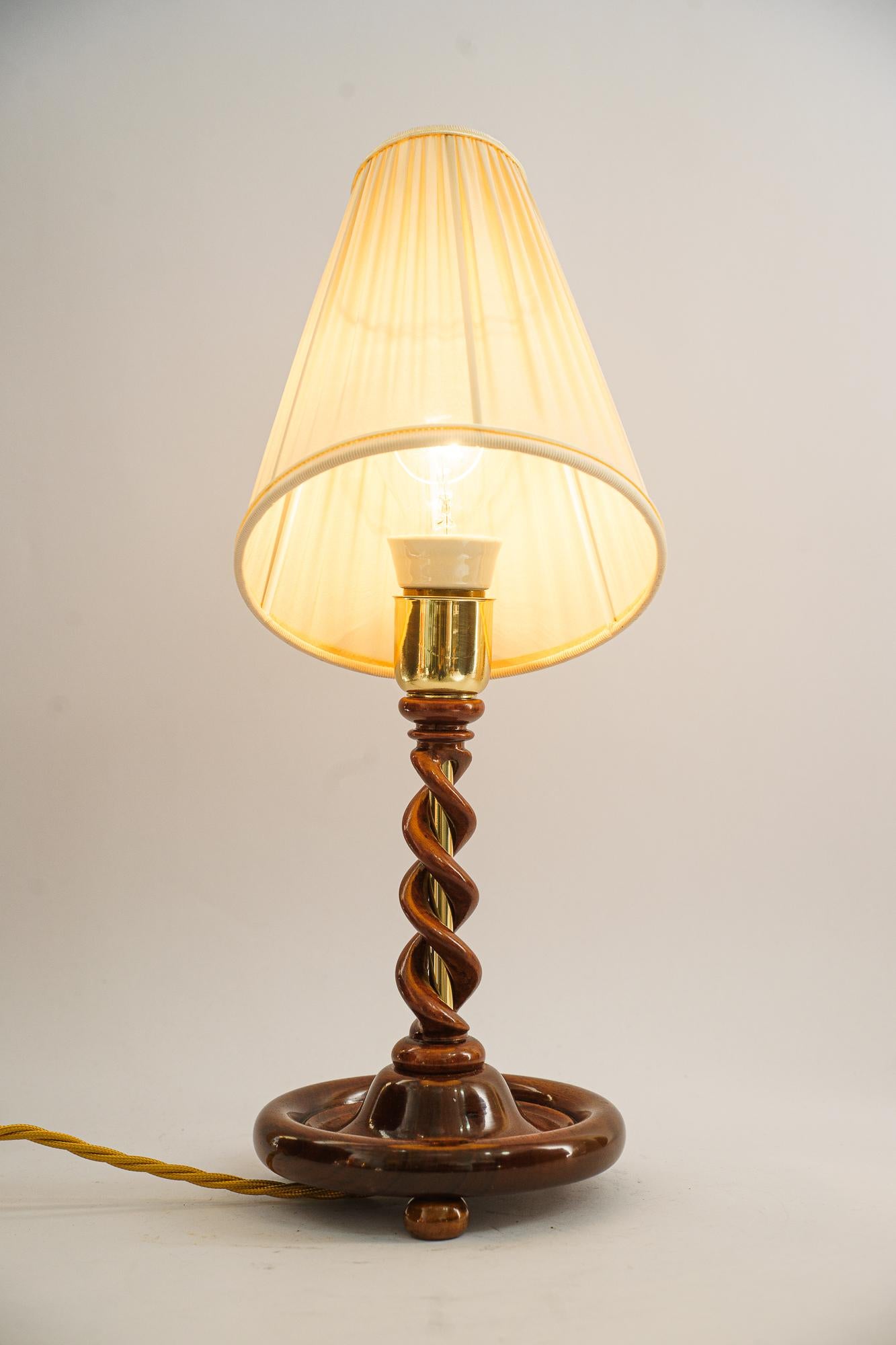 Art Deco Wood Lamp with Fabric Shade, Vienna, Around 1920s For Sale 4