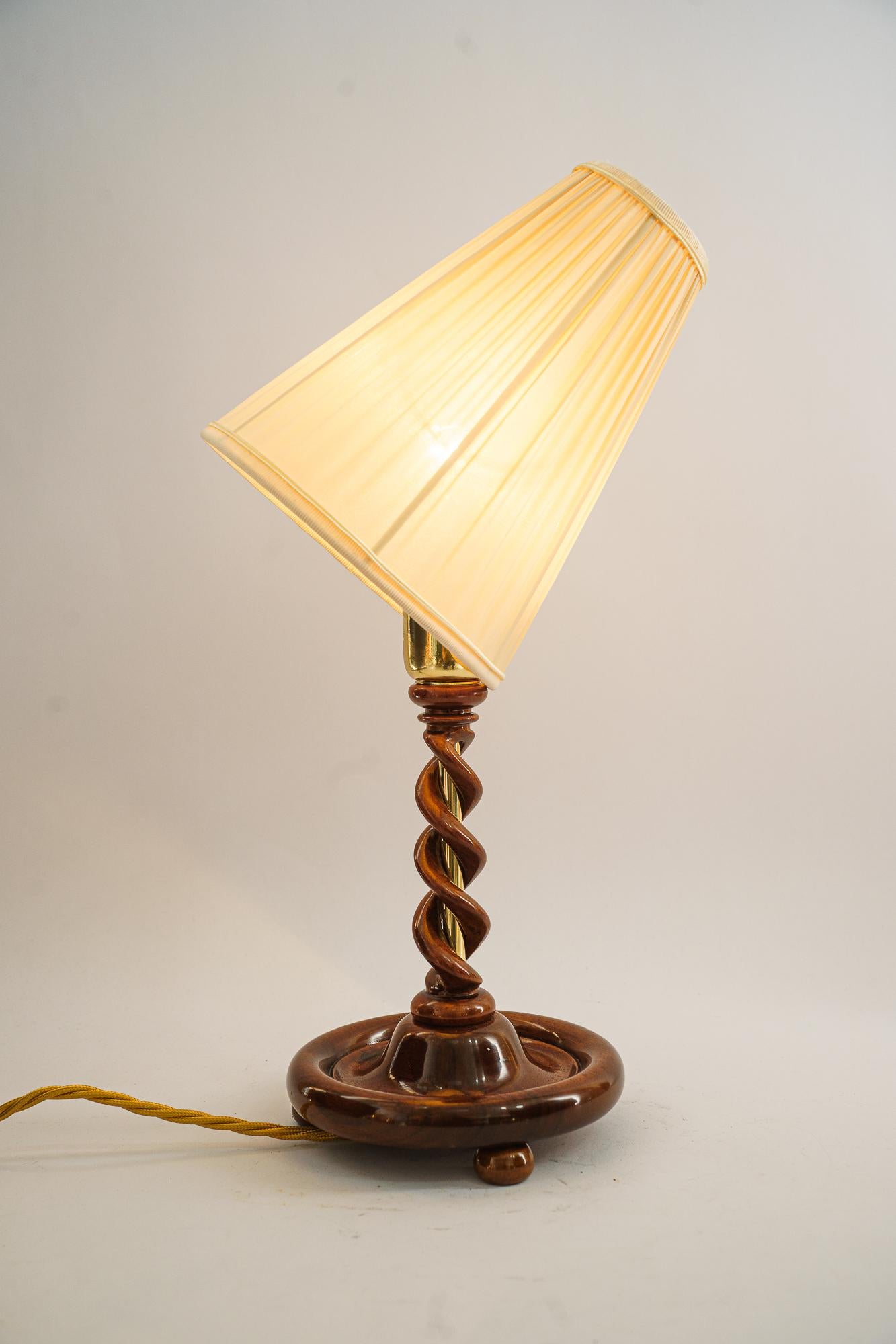 Art Deco Wood Lamp with Fabric Shade, Vienna, Around 1920s For Sale 5