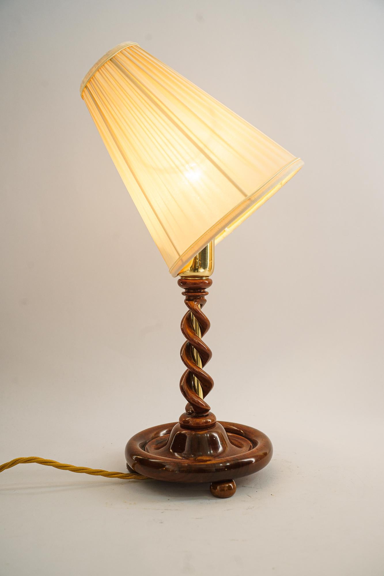 Art Deco Wood Lamp with Fabric Shade, Vienna, Around 1920s For Sale 6